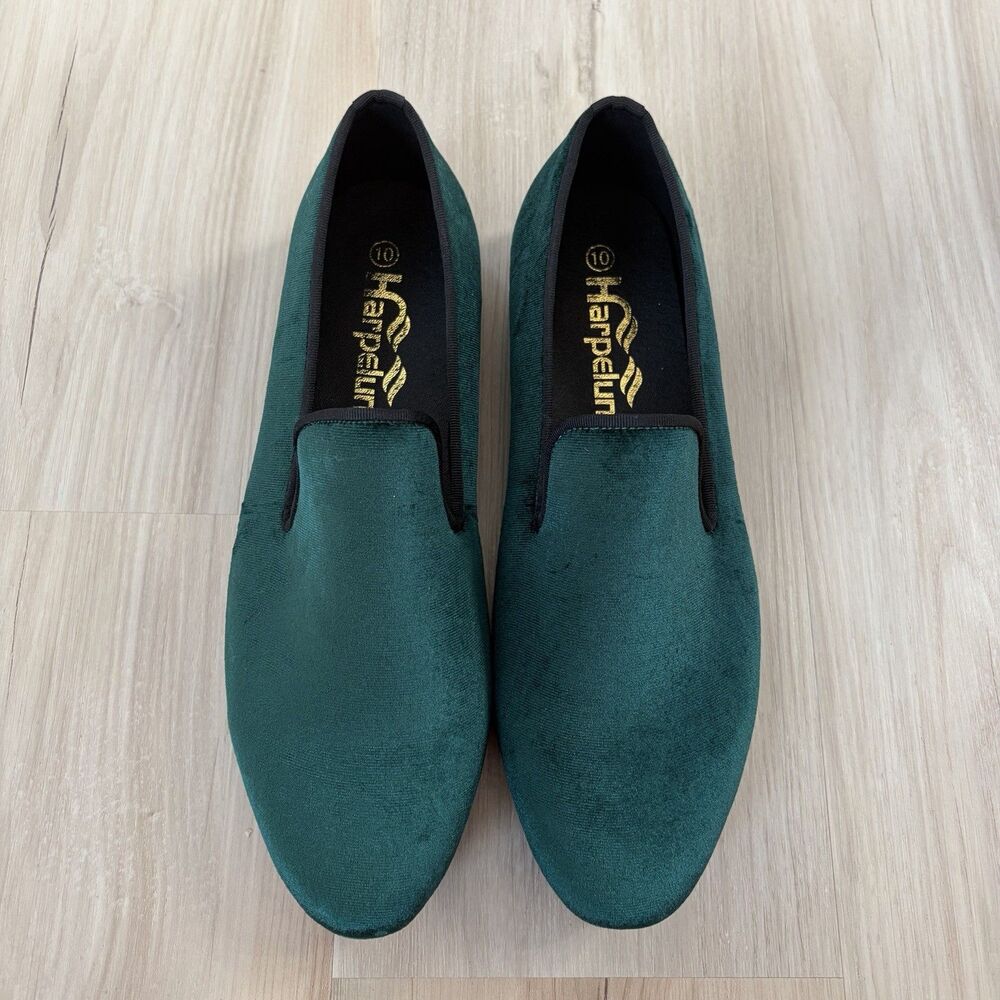 Harpelunde Green Velvet Slip-On Loafer Men's Dress Shoes Size 10 Handmade